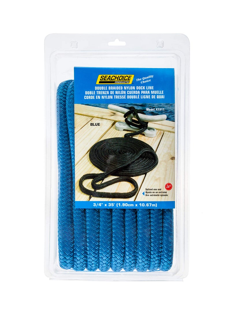 Seachoice Double-Braid Nylon Dock Line w/Eye Splice, Pre-Shrunk, Heat Stabilized, 3/4 in. X 35 Ft., Blue - Image 4